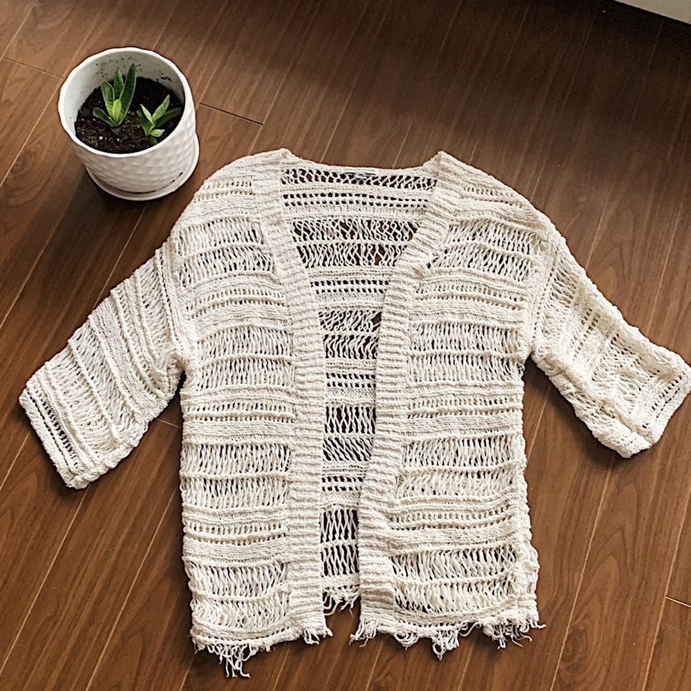 AMERICAN EAGLE Boho Beachy Cardigan Chunky Weave Bohemian Cream Oversized